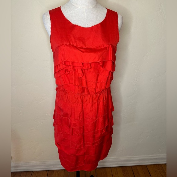 3.1 Phillip Lim bright red flat ruffle sleeveless dress Size 4 100% cotton - Picture 1 of 4